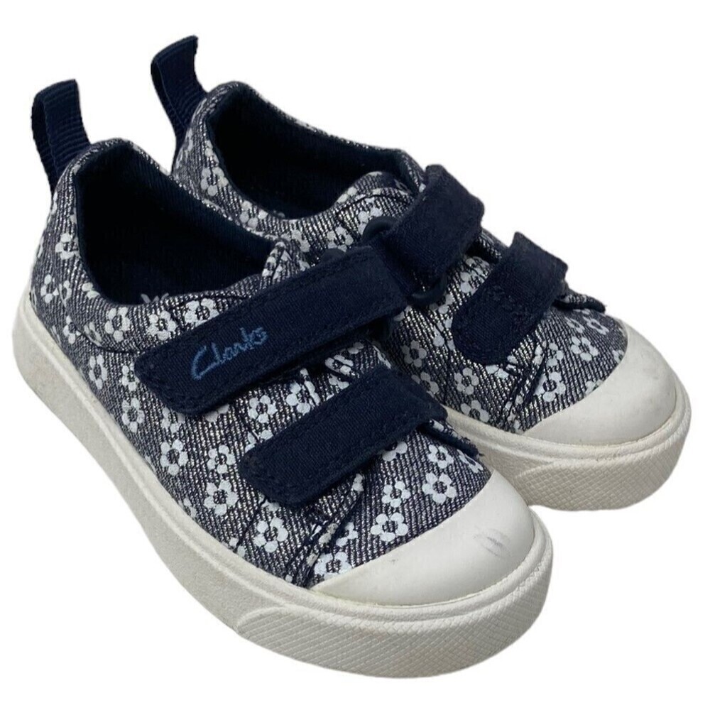 Clarks Canvas Shoes City Vibe Floral Blue Baby Sz 5